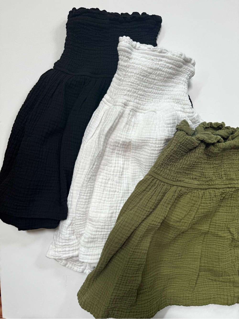3 pr Shorts Cotton Gauze Green Black White Elastic Boho Amazon womens size Large